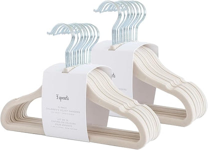 3 Sprouts Velvet Baby Hangers - Non-Slip Hanger for Infant, Toddler, Baby Clothes - Closet Kids Hangers with Slim Design, Nordic Colors, Pack of 30 - Beige