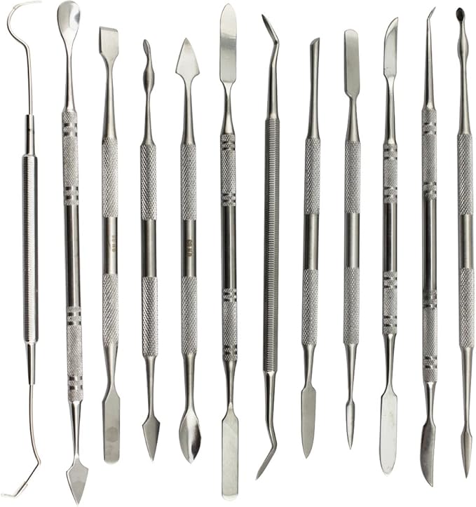 Wax Carvers Set Double Ended Dental Wax Modeling Sculpting Tools Dental Picks Polymer Pottery Clay Carving Tool Stainless Steel 12 Pieces