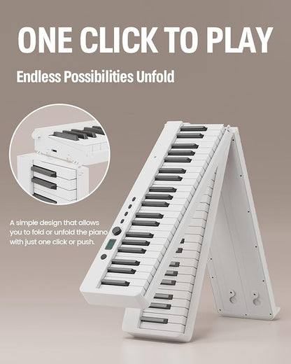 Finger Dance Folding Piano Keyboard 88 Keys, Portable Electric Keyboard with Bluetooth MIDI, Full Size Digital Piano, Wood Grain, Semi-Weighted, Touch Sensitive, with Storage Bag for Beginner