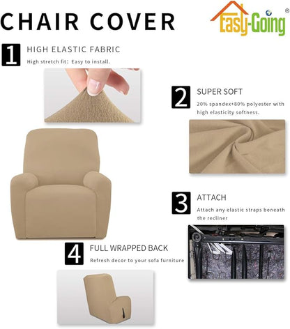 Easy-Going 4 Pieces Microfiber Stretch Recliner Slipcover – Spandex Soft Fitted Sofa Couch Cover, Washable Furniture Protector with Elastic Bottom for Kids, Pet(Recliner, Pale Yellow)
