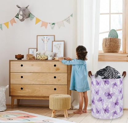 Kids Laundry Hamper,Butterfly Laundry Basket Collapsible Girls Storage Baskets for Home Decor,Office,Toy Organizer,(Purple Butterfly