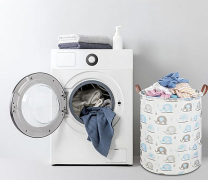 NTAOHAMPER Laundry Hamper, Elephant laundry Basket, Nursery Hamper, Waterproof Storage Bin for Bedroom, Clothes Organizer Basket, Room Decor(Blue Elephant)