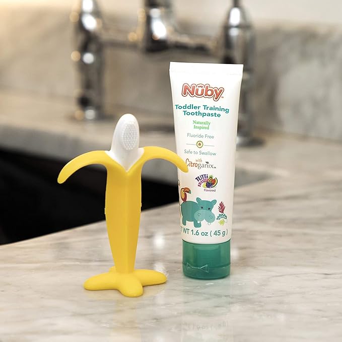 Dr. Talbot's Toddler Training Toothpaste Naturally Inspired with Citroganix, with Nuby Nananubs Banana Massaging Toothbrush, 1.6 Ounce, 6+ Months