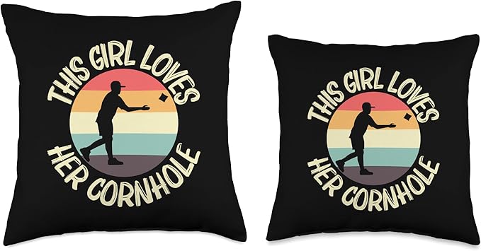 Cornhole Gift Cornhole Player Accessories & Stuff Funny Cornhole Designs for Girls Kids Bean Bag Toss Players Throw Pillow, 16x16, Multicolor