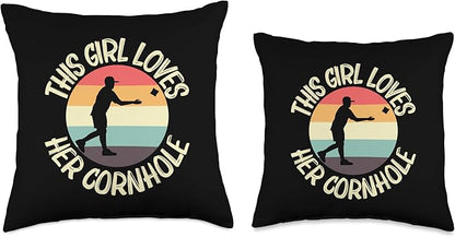 Cornhole Gift Cornhole Player Accessories & Stuff Funny Cornhole Designs for Girls Kids Bean Bag Toss Players Throw Pillow, 16x16, Multicolor