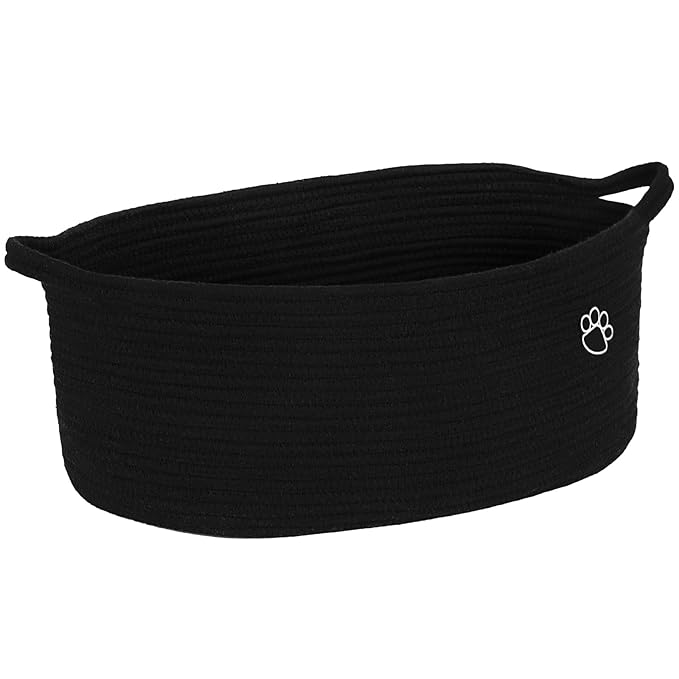 Optish Dog Toy Basket, Toy Box and Bin for Dog Cat Storage, 19.7" X 11" X 7.9" (30L) Large Woven Rope Basket for Blanket Storage, Living Room, Bedroom, Bedroom, Black