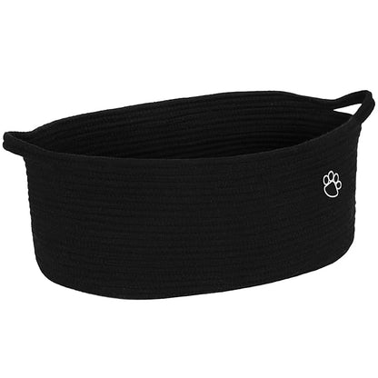 Optish Dog Toy Basket, Toy Box and Bin for Dog Cat Storage, 19.7" X 11" X 7.9" (30L) Large Woven Rope Basket for Blanket Storage, Living Room, Bedroom, Bedroom, Black