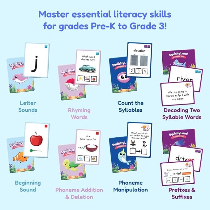 The Fidget Game SquishyLand in Rainbow Reef - Educational & Phonics Kindergarten Learning Activities for Children in Pre-K to 2nd Grade - Mochi Squishy Toys Set with Board Game (2-6 Players)