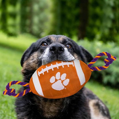 Pets First NCAA Clemson Tigers Football Dog Toy, Tough Quality Nylon Materials, Strong Pull Ropes, Inner Squeaker, Collegiate Team Color