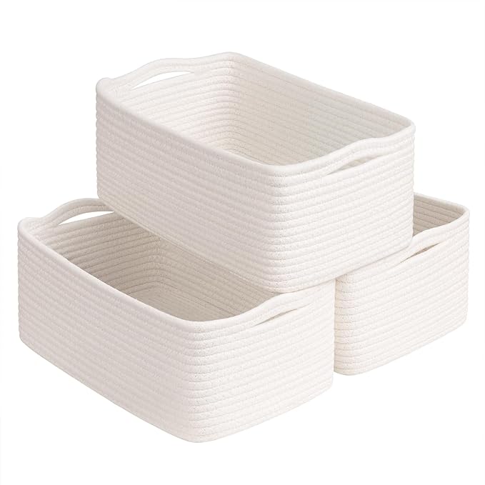Goodpick Baskets for Organizing, Shelf Toy Basket for Organizing, Toy Organizer, Woven Rope Shelf Organizer 3 Pack for Nursery Organization, White, 13 x 8 x5 in