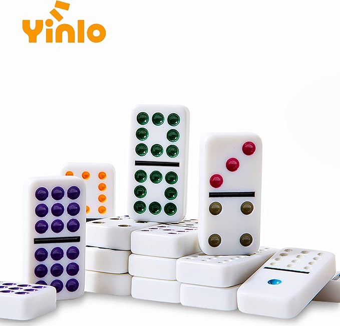 Yinlo Mexican Train Dominoes Set with Sound Effects, Mexican Train Dominoes Game for Travel, 91 Tiles Double12 Colored Dominoes Game Set with Aluminum Case