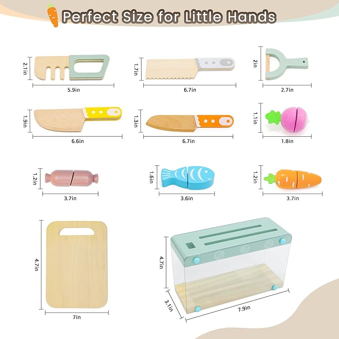 Play Kitchen Accessories, Wooden Play Food Set, 11Pcs Kids Kitchen Accessories with Cutting Board and Knife Set, Kitchen Pretend Play Gifts for 3+ Girls Boys