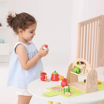 JAUNTY Tea Party Set Toy for Little Toddler Girl 3 4 5 6 Years Old, Wooden Tea Set Pretend Role Play Kitchen Toy with Carrying Case, 3-5 Year Old Kids Girls Boys Birthday