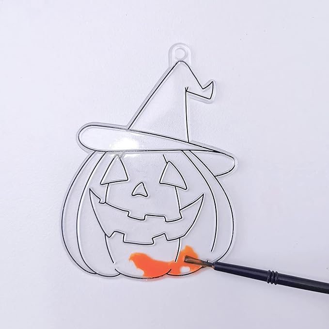 27 Sets Halloween Suncatcher Ornaments Decoration DIY Window Paint Art Craft Kit Jack-O'-Lantern Ghost Vampire Witch Spider Sun Catchers for Halloween Classroom Party Art Activity Trick or Treat Gift