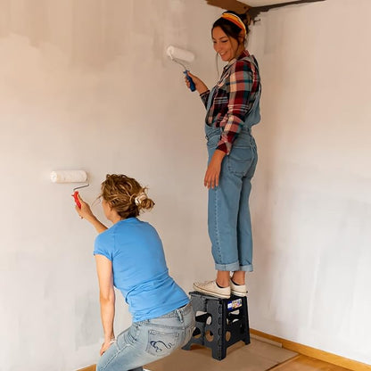 ACKO Folding Step Stool 13 inch Height Premium Heavy Duty Foldable Step Stools for Adults and Kids, Kitchen Plastic Small Collapsible Stepping Stool Hold Up to 300 LB Dot Black (1 Pack)