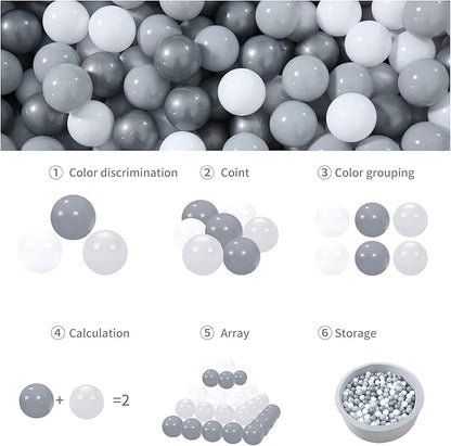 GOGOSO Ball Pit Balls - Plastic Play Pitballs Christmas Pelota Decoration, Grey, Light Grey, White for Baby Gifts Use for Kids Playpen Pool, 2.2 Inch, 100 pcs
