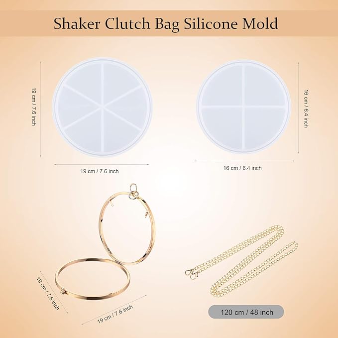 Shaker Clutch Bag Silicone Mold Set Round Bag Making Mold Dynamic Liquid Quicksand Resin Bag Mold Kit with Findings for DIY Handmade Bag Craft Supplies, 4 Pieces in Total