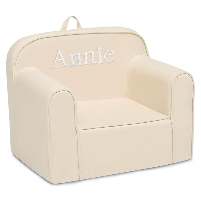 Delta Children Personalized Cozee Chair - Customize with Name – Foam Kids Chair for Ages 18 Months and Up, Oatmeal