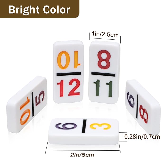 Mexican Train Dominoes Set with Numbers and 8 Wooden Trays/Racks, Double 12 Dominos Travel Set with 8 Tiles Holders, 91 Tiles Double 12 Colored Dominoes Game Set with Portable Case for Families Kids