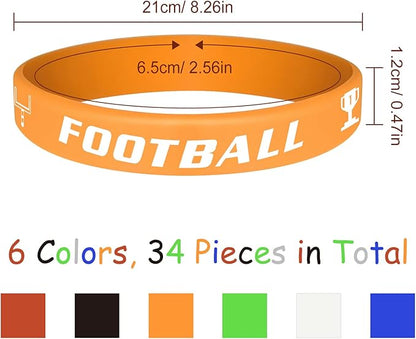 MIAHART 16 Pieces Football Theme Bracelets Silicone Wristband for Sport Theme Birthday Party Favors, 6 Styles