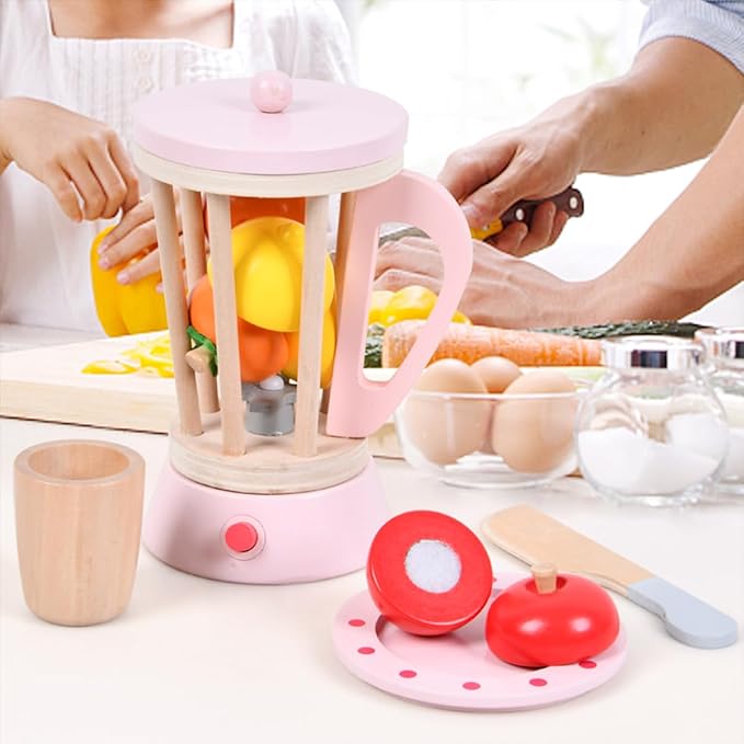 Sdstone Wooden Blender Toys-Fruit Juicer Maker Toy,Wooden Toy Mixer Food Play Kitchen Accessories for Kids,Toy Blender for Kids Aged 3 and Up