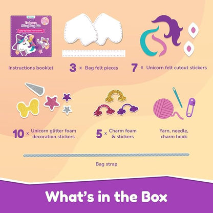 Bloomingo Art & Craft Kit - Unicorn Sling Bag: Fun Mess Free Arts & Craft Kit for Kids; Design Your Own Magical DIY Craft Bag; Birthday Gift for Girls & Boys of Multicolor
