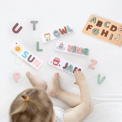 Montessori Shape Sorter Toys for Toddler 1-3, Silicone Alphabet Letters Baby Puzzles & Flash Cards, Fine Motor Skills Preschool Learning Toys, Activities Birthday Gift for 1 2 3 Years Old Boys Girls