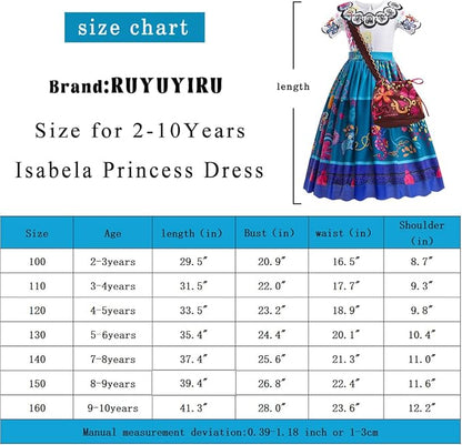 Kids Mirabel Cosplay Costume Girls Isabela Magical Princess Dresses Halloween Party Dress Up Suit