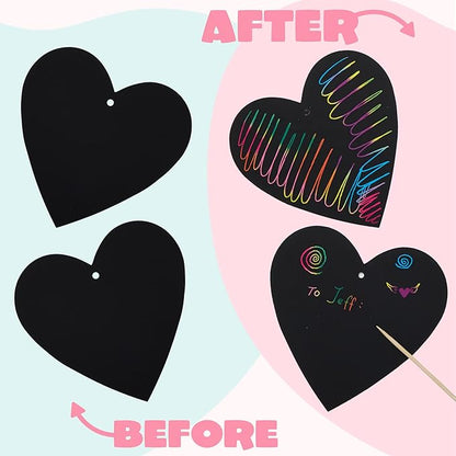 JOYIN 60 Packs Valentines Day Gifts Cards with Scratch Heart for Kids Magic Color Scratch Paper Heart Rainbow Cards for Valentine Crafts and Art Classroom Exchange, Party Favors