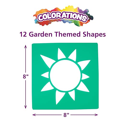 Colorations Garden Stencils, 12 Garden Designs, Made from Washable Plastic, 8 inches each, Jumbo Size, Sturdy Stencils, Great for Creating Art, Kids Stencils, Stencils for Children