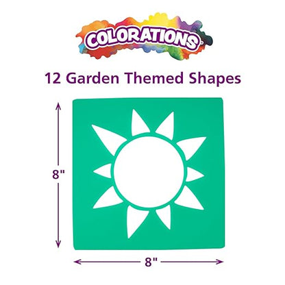 Colorations Garden Stencils, 12 Garden Designs, Made from Washable Plastic, 8 inches each, Jumbo Size, Sturdy Stencils, Great for Creating Art, Kids Stencils, Stencils for Children