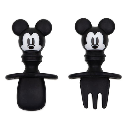 Bumkins Disney Baby Utensils Set, Chewtensils Silicone Spoons for Dipping, Self-Feeding, Baby Led Weaning, Trainer Learning, First Stage Eating, Soft Fork and Spoon, Babies 6 Months, Mickey Mouse