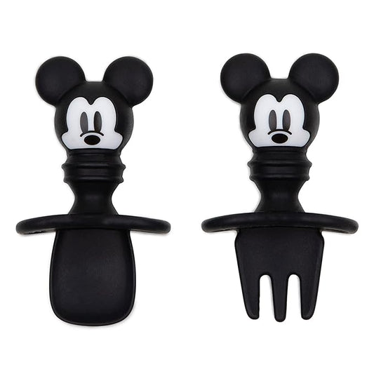 Bumkins Disney Baby Utensils Set, Chewtensils Silicone Spoons for Dipping, Self-Feeding, Baby Led Weaning, Trainer Learning, First Stage Eating, Soft Fork and Spoon, Babies 6 Months, Mickey Mouse