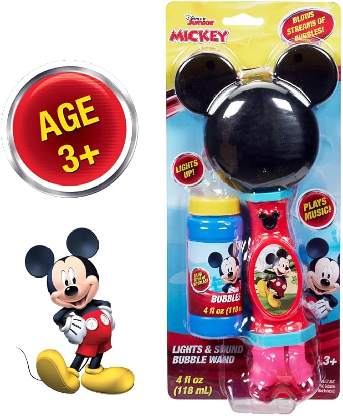 Little Kids Disney Mickey Mouse Light and Sound Musical Bubble Wand, Includes Bubble Solution, Multi (20511)