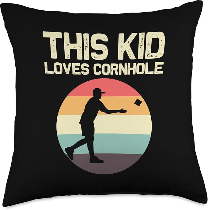 Cornhole Gift Cornhole Player Accessories & Stuff Funny Cornhole Designs Kids Boys Girls Bean Bag Toss Players Throw Pillow, 18x18, Multicolor