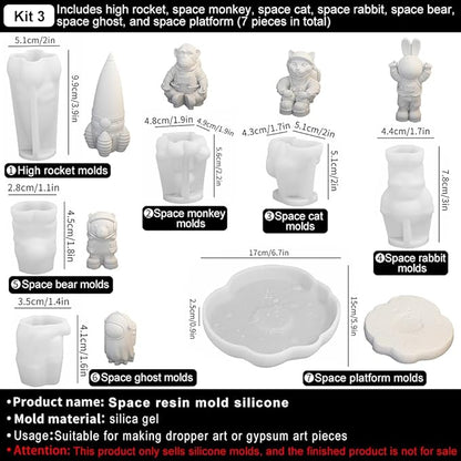 Space Planet Resin Molds Silicone，【7-Piece Set】 Epoxy Resin Space Astronaut Silicone molds,3D Resin Spaceballs Molds, Small Rocket Silicone Model, Space Rabbit DIY Gift Sets for Teens (【Kit 3】)