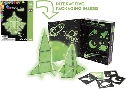 MAGNA-TILES Glow 16-Piece Magnetic Construction Set, The ORIGINAL Magnetic Building Brand