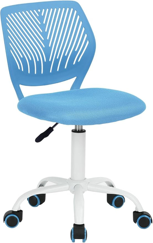 FurnitureR Desk Chair Armless Small, Mesh Comfy Home Office Chair with Plastic Low-Back, Adjustable Swivel Study Chair Computer Task Chair for Student Children Kids with Wheels, Blue