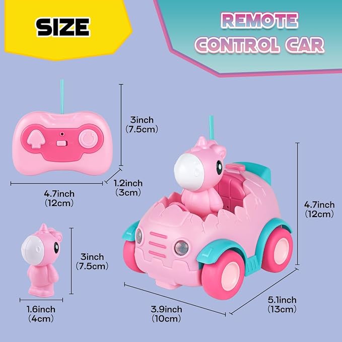 Nueplay Remote Control Car for Toddler Age 2 3 4 5, Electric RC Car Toys with Light & Music, Toddler Toys, Race Car Vehicles, Horse Figures Truck, Christmas Birthday Gift for Baby Girls, Pink