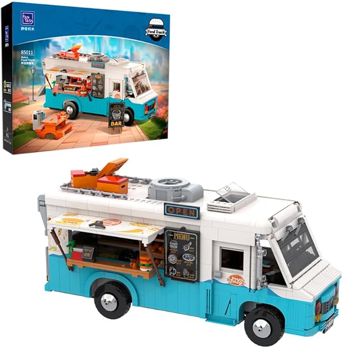 Nostalgic Food Truck Building Set-Camper Vehicles Construction Building Bricks Set Retro Chevrolet P30 Step Van Building Kit for Teens and Adults,Collection Model Building Blocks Set Toys