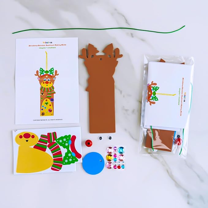 Winlyn 24 Sets Christmas Craft Kits Winter Crafts DIY Christmas Ornaments Bookmarks Decorations Festive Foam Stickers Christmas Arts and Crafts for Kids Holiday Classroom Art Activities Party Favors