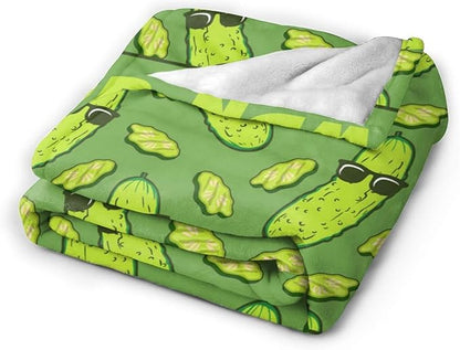 Custom Pickle Blanket with Name for Boys Girls, Personalized Cute Pickle Themed Design Printed Throw Blankets for Kids Lap, Chair Sofa, Giftable Blanket, 40"x 50"