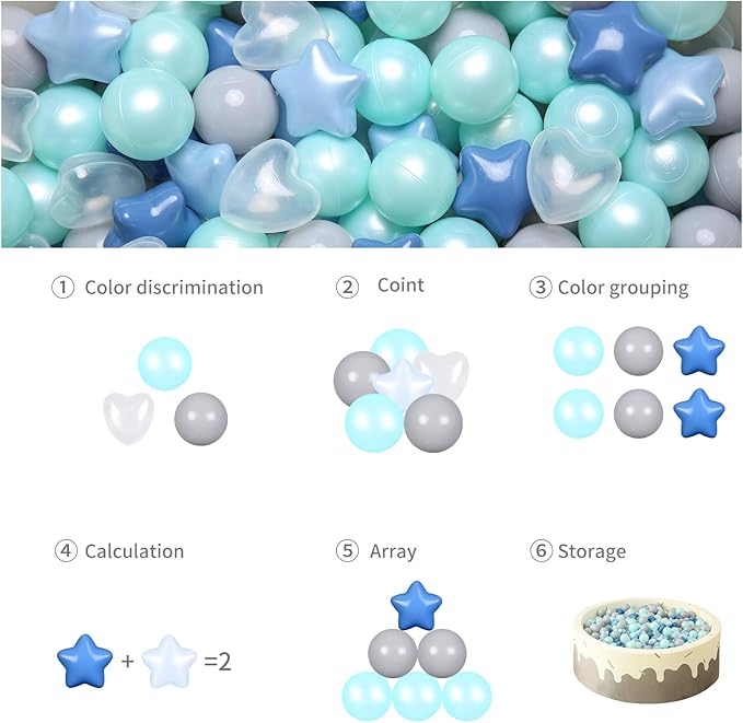 GOGOSO Ball Pit Balls,Plastics Balls for Ball Pit, Stars Hearts Shape for PastelBall for Toddlers Kids