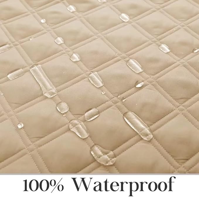 TOMORO Non-Slip Recliner Sofa Cover - 100% Waterproof Recliner Chair Slipcover Furniture Protector, Washable Couch Cover with Elastic Straps for Dog and Kids, Beige, 23 Inch Middle