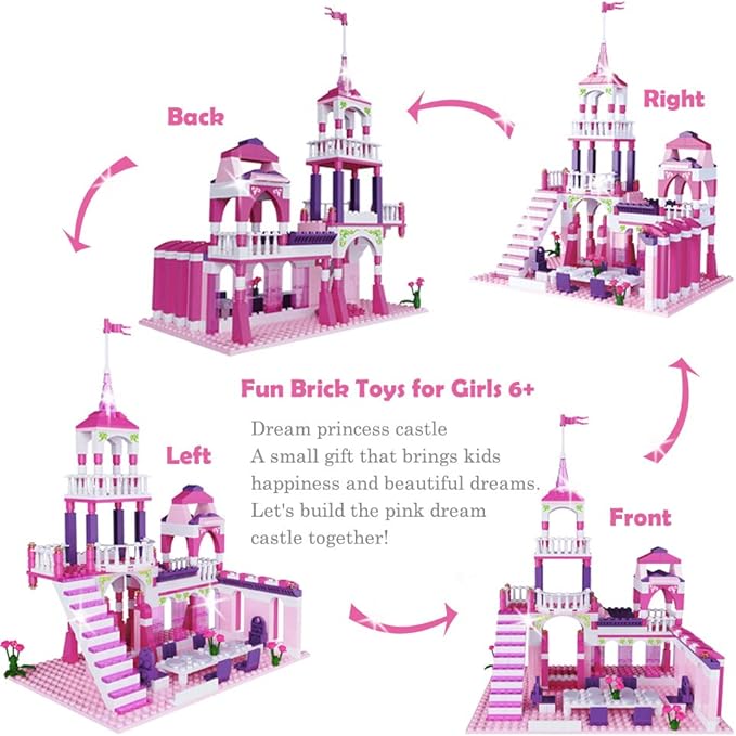 Girls Castle Building Blocks Toys for Girls 361 Pieces Princess Castle Construction Toys Set Building Bricks Toys for Kids Christmas Birthday Gift Education Building Blocks Toys