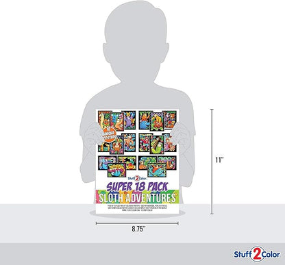 Stuff2Color Super Pack of 18 Fuzzy Velvet Coloring Posters (Sloth Adventures) - Arts & Crafts for Girls and Boys - Great for After School, Travel, Planes, Group Activities, and Coloring with Friends