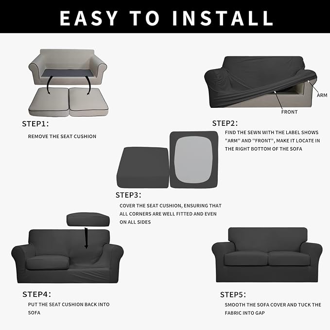 Easy-Going 100% Dual Waterproof Loveseat Cover Stretch Soft Couch Cover for Dogs, Sofa Slipcover for 2 Separate Cushion Couch Leakproof Furniture Protector for Kids, Pets Dark Gray