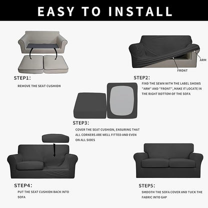 Easy-Going 100% Dual Waterproof Loveseat Cover Stretch Soft Couch Cover for Dogs, Sofa Slipcover for 2 Separate Cushion Couch Leakproof Furniture Protector for Kids, Pets Dark Gray