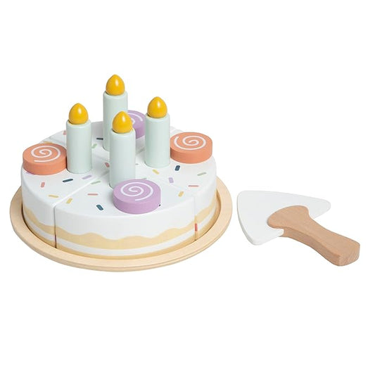 Pearhead Celebration Montessori Birthday Cake Toy Set, Wooden Play Toys for Developmental Learning, Play Kitchen Sets for Toddlers Ages 3+ Years, Pretend Play Food Sets, 14 Piece Wooden Play Toy Set