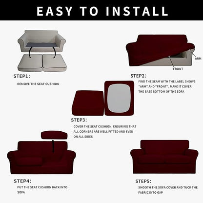 Easy-Going 100% Dual Waterproof Oversized Loveseat Cover Stretch Soft Couch Cover for Dogs, Sofa Slipcover for 2 Separate Cushion Couch Leakproof Furniture Protector for Kids, Pets Wine